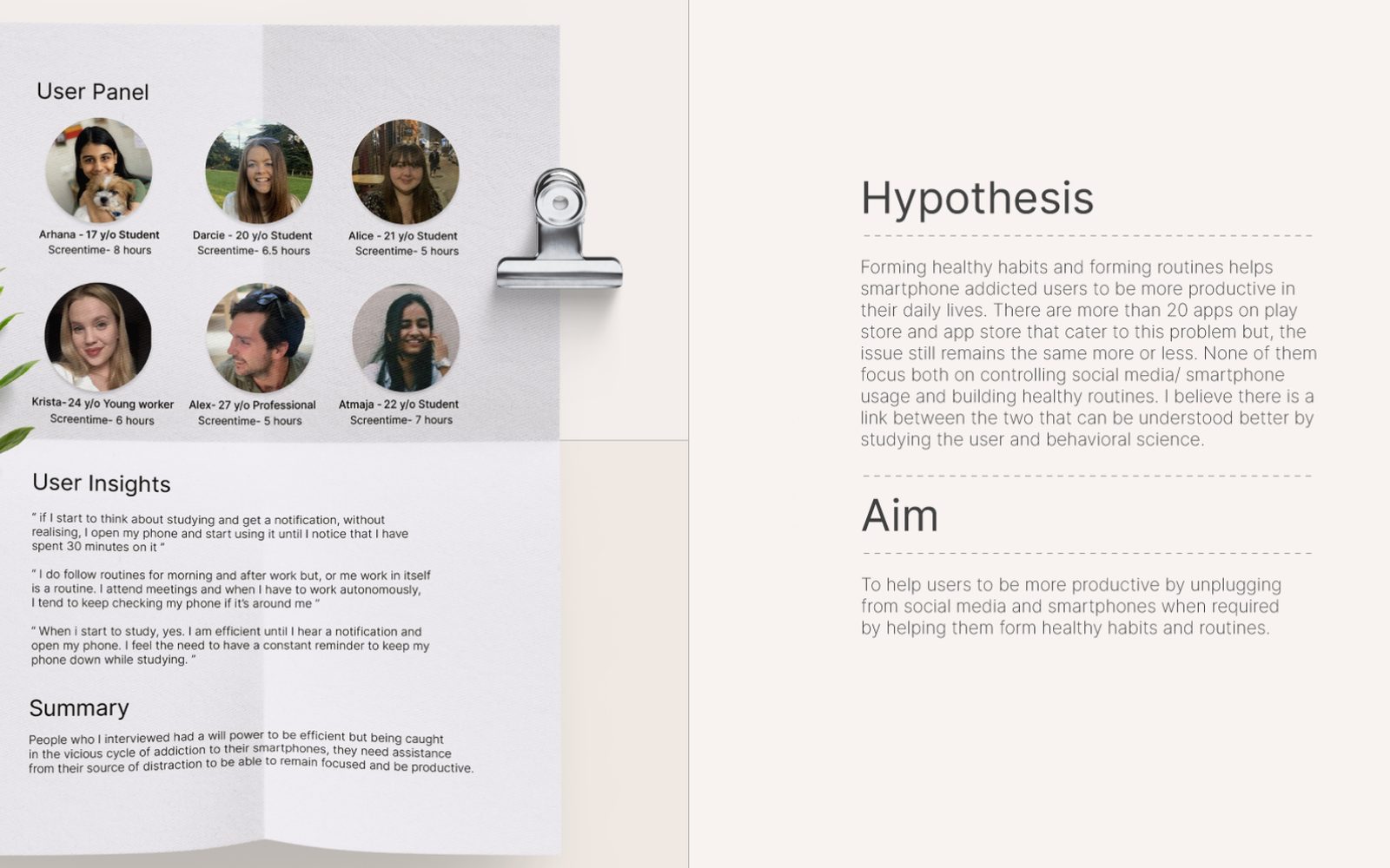 Google Wellbeing thesis — concept screens for a digital habits tool