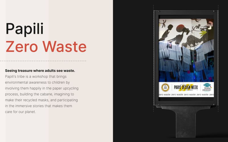 Papili Zero Waste — children's upcycling installation at Paris Design Week